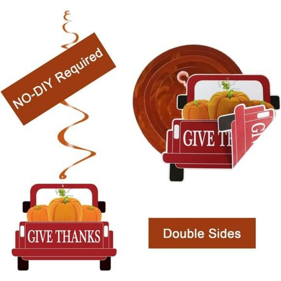34 Pcs Fall Thanksgiving Hanging Swirls Ceiling Decor - Fall Maple Acorn Pumpkin - Picture 6 of 7